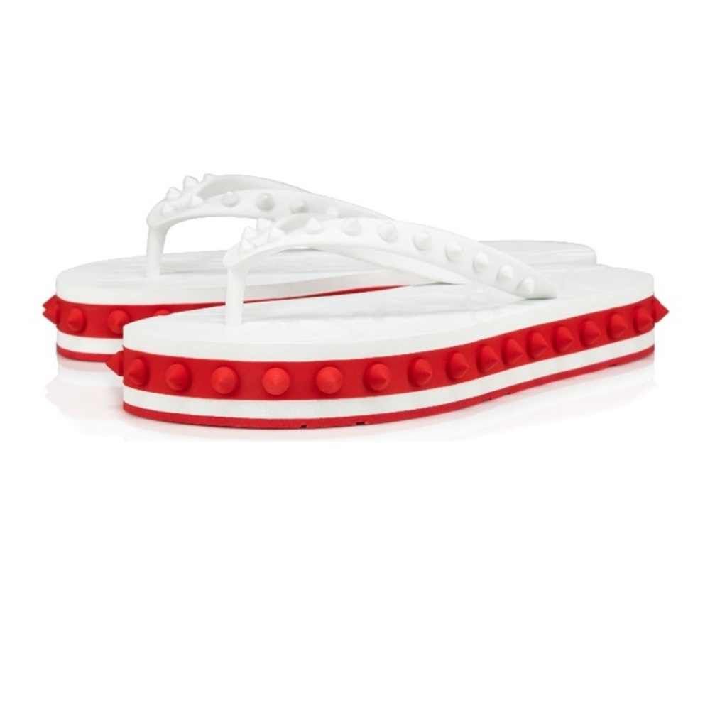 Luxury white and red spiked flip flops